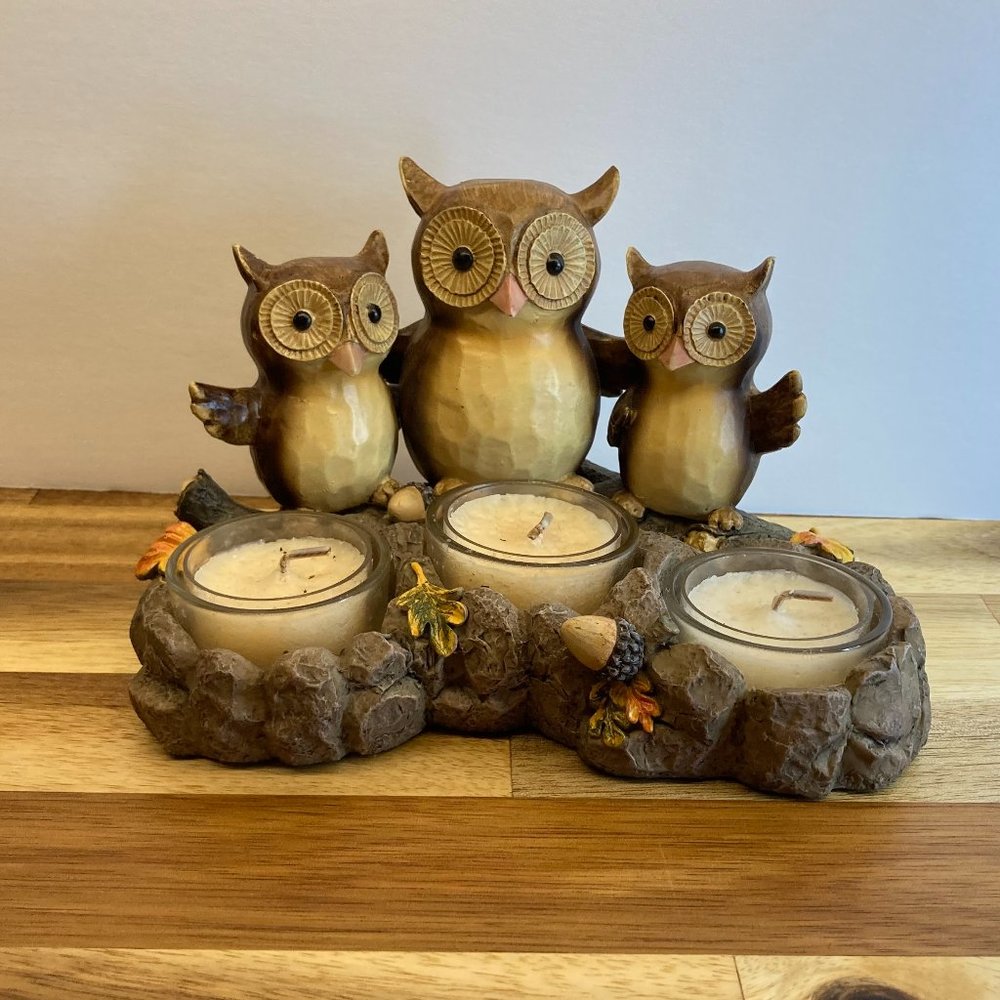 FALL DECOR Yankee Candle Co Triple Owl Tea Light - Resin Owl Figurine